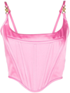 Versace Medusa Corset Enver Satin Crop Top In Pink & Purple