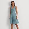 Ralph Lauren Surplice Jersey Sleeveless Dress In Highland Sea