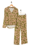 Nordstrom Rack Tranquility Long Sleeve Shirt & Pants 2-piece Pajama Set In Olive Mayfly Tropical Leaf