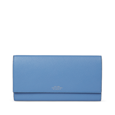 Smythson Marshall Travel Wallet In Panama In Nile Blue