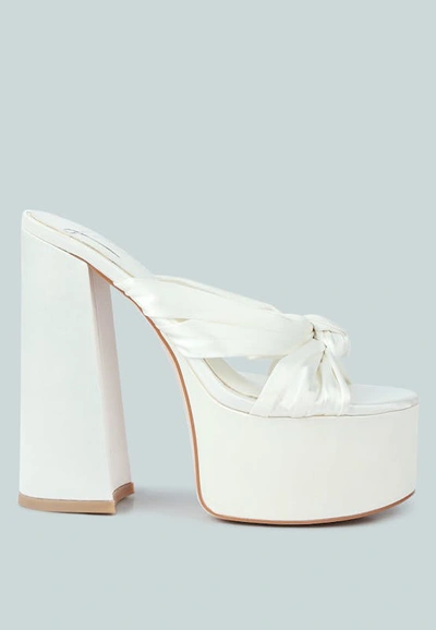 London Rag Strobing Knotted Chunky Platform Heels In White