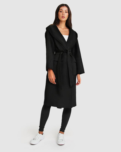 Belle & Bloom Runaway Wool Blend Robe Coat - Black