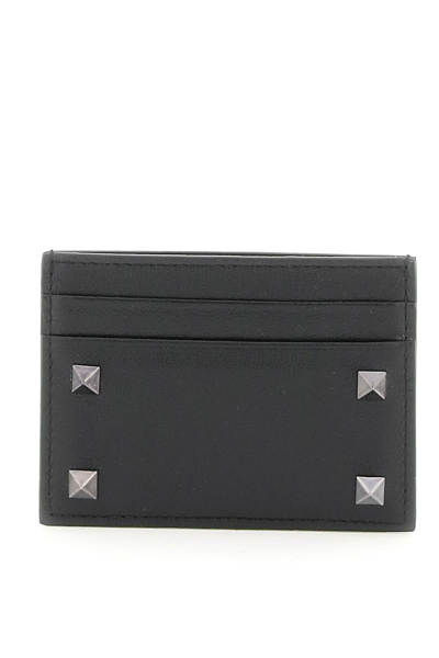 Valentino Garavani Studded Leather Card Case In Nero