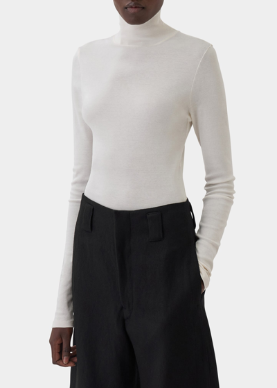 Lemaire Second Skin High Neck Cotton Top In White