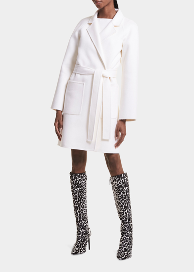 Michael Kors Self-tie Wool Bathrobe Coat In White