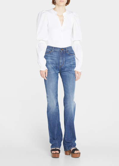 Veronica Beard Jeans Effy Button-front Cinched Sleeve Top In White