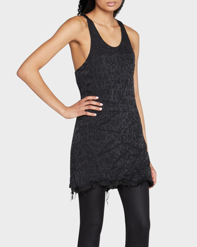 Balenciaga Logo Strips Silk Jacquard Mini Shift Dress In Black