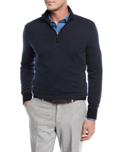 Loro Piana Roadster Striped Cashmere Half-zip Sweater In Blue