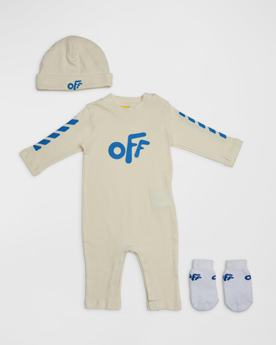 Off-white Kids' Boy's Rounded 3-piece Gift Set In Blue
