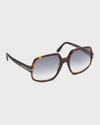 Tom Ford Delphine Tortoiseshell Acetate Butterfly Sunglasses In 52w Brown
