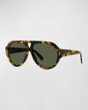 Stella Mccartney Gradient Logo Acetate Aviator Sunglasses In Shiny Black Gra