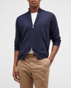 Brunello Cucinelli Men's Wool-cashmere Full Zip Sweater In Cw425 Navy