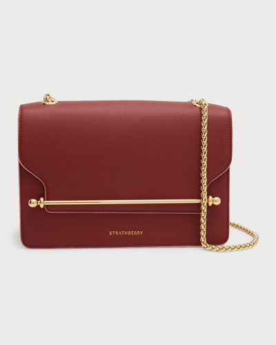 Strathberry East-west Leather Crossbody Bag In Claret Caledonian