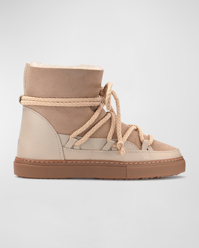 Inuikii Classic Mixed Leather Shearling Snow Booties In Beige