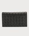 Bottega Veneta Intrecciato Leather Wallet On Strap In Black