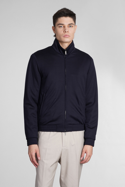 Emporio Armani Armure Stretch Fabric Bomber In Navy Blue