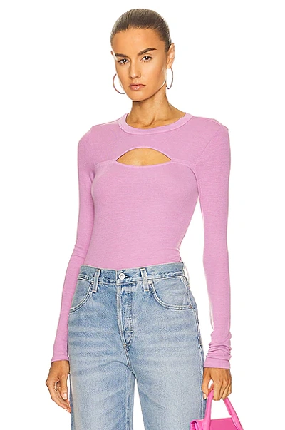 Enza Costa Silk Knit Long Sleeve Cut Out Crew Neck Top In Orchid Flower