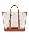 Saint Laurent Cabas Ysl Vinyl Tote Bag In Transparent & Brick