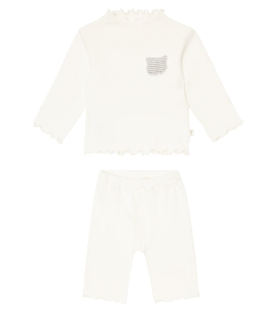 Il Gufo Baby Set Of Ribbed-knit Jersey Top And Shorts In Cream