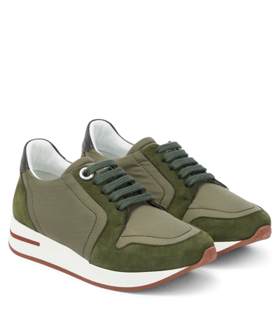 Loro Piana Kids' My Wind Suede-trimmed Trainers In Ireland Green