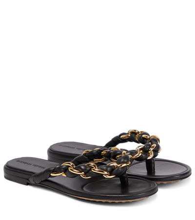 Bottega Veneta Dot Leather Thong Sandals In Black