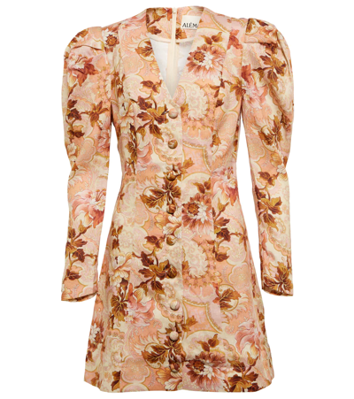 Alemais Phillipa Floral Print Puff Sleeve Linen Minidress In Blush Floral
