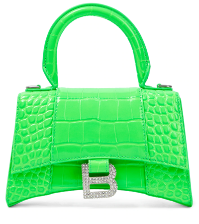 Balenciaga Hourglass Small Leather Shoulder Bag In Fluo Green