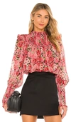 Bardot Remi Floral Long Sleeve Georgette Blouse In Pink Gardenia