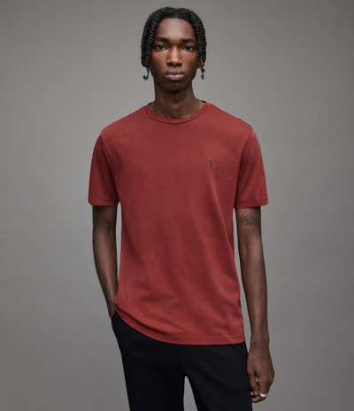 Allsaints Ossage Logo-embroidered Organic-cotton T-shirt In Auburn Red