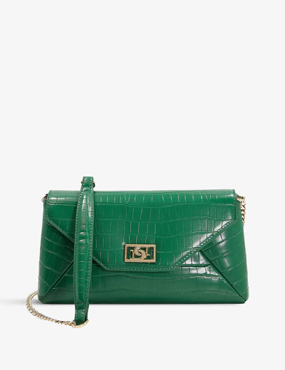 Dune Elissia Croc-embossed Envelope Faux-leather Clutch Bag In Emerald-synthetic Croc