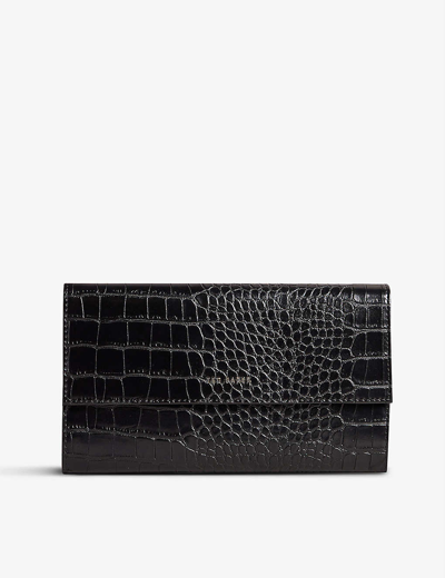 Ted Baker Travelz Croc-embossed Faux-leather Passport Holder Travel Wallet In Black