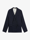Ted Baker Shutton Double-breasted Wool And Linen-blend Blazer In Navy