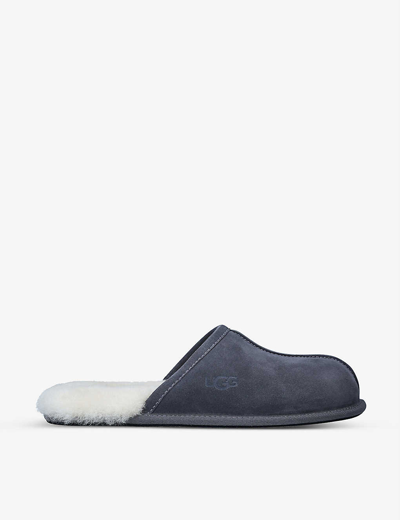 UGG MENS GREY/DARK SCUFF BRAND-EMBOSSED SUEDE AND SHEARLING SLIPPERS EUR 41 / 7 UK,59690758