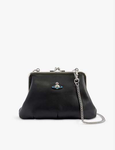 Vivienne Westwood Granny Frame Logo-plaque Leather Cross-body Purse In Black