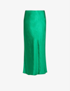 Vince Flared Mid-rise Crushed Satin Slip Midi Skirt In Emerald-331eme