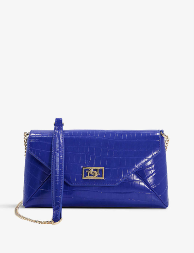 Dune Elissia Croc-embossed Envelope Faux-leather Clutch Bag In Blue-croc Synthetic