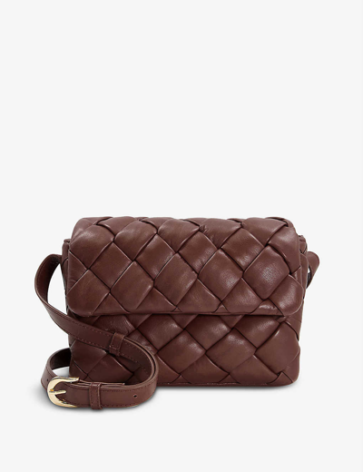 Dune Dempsey Woven Leather Cross-body Bag In Dark Brown-leather