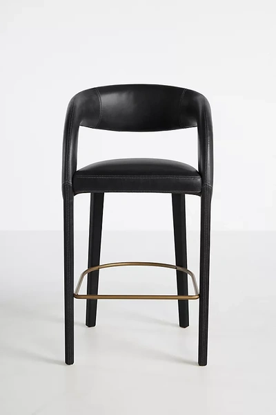 Anthropologie Leather Hagen Counter Stool In Black