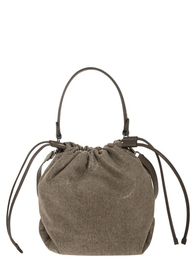 Brunello Cucinelli Bucket Bag In Wool And Viscose Blend In Brown/platinum