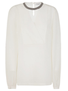Brunello Cucinelli Round Neck Shirt V-neck Detail In Natural
