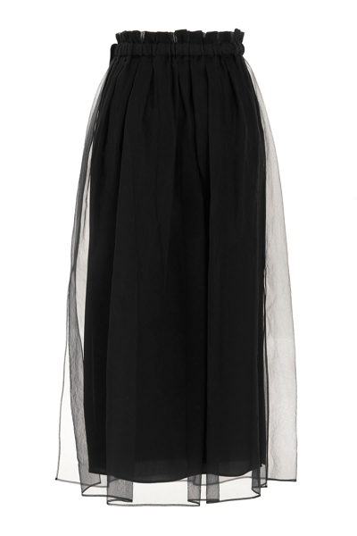 Brunello Cucinelli Crispy Silk Full Skirt With Precious Ribbon In Grey
