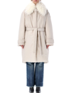 Stella Mccartney Faux-fur Collar Technical Coat In Pearl Grey