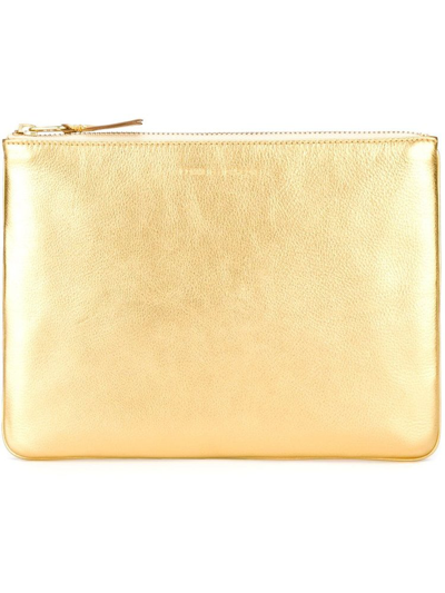 Comme Des Garçons Wallet Classic Logo Print Pouch In Gold