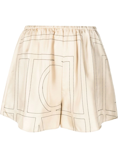 Totême Toteme Monogram-embroidered Pajama Shorts In Ivory Monogram