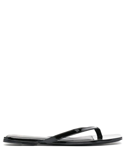 Totême The Flip Flop Black Crocodile-effect Leather Sandals