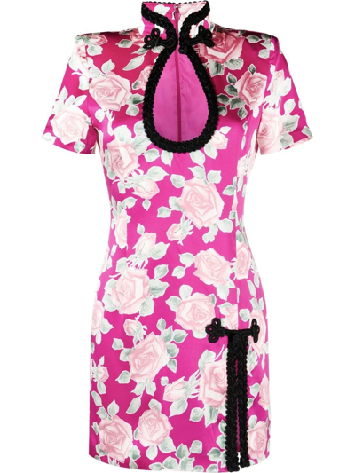 Alessandra Rich Cutout Floral-print Silk-satin Mini Dress In Pink