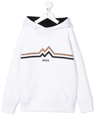 Bosswear Kids' Graphic-print Rib-trimmed Hoodie In Weiss
