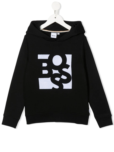 Bosswear Kids' Logo-print Fleece Hoodie In Schwarz