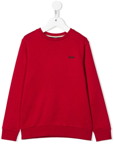 Bosswear Kids' Logo-print Long-sleeve Sweatshirt In Rot