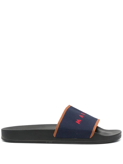 Marni Logo-jacquard Canvas And Rubber Slides In Blue